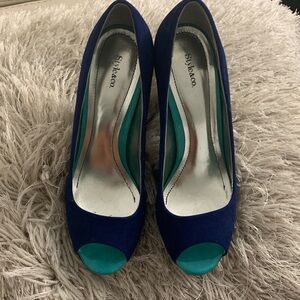 Style & Co. Navy and Turquoise Peep Toe Heels